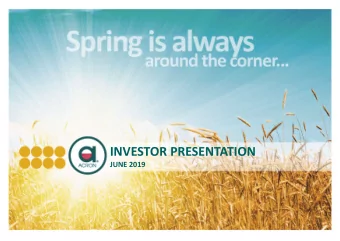 INVESTOR PRESENTATION  JUNE 2019  DISCLAIMER  THIS PRESENTATION IS FURNISHED TO YOU SOLELY FOR YOUR