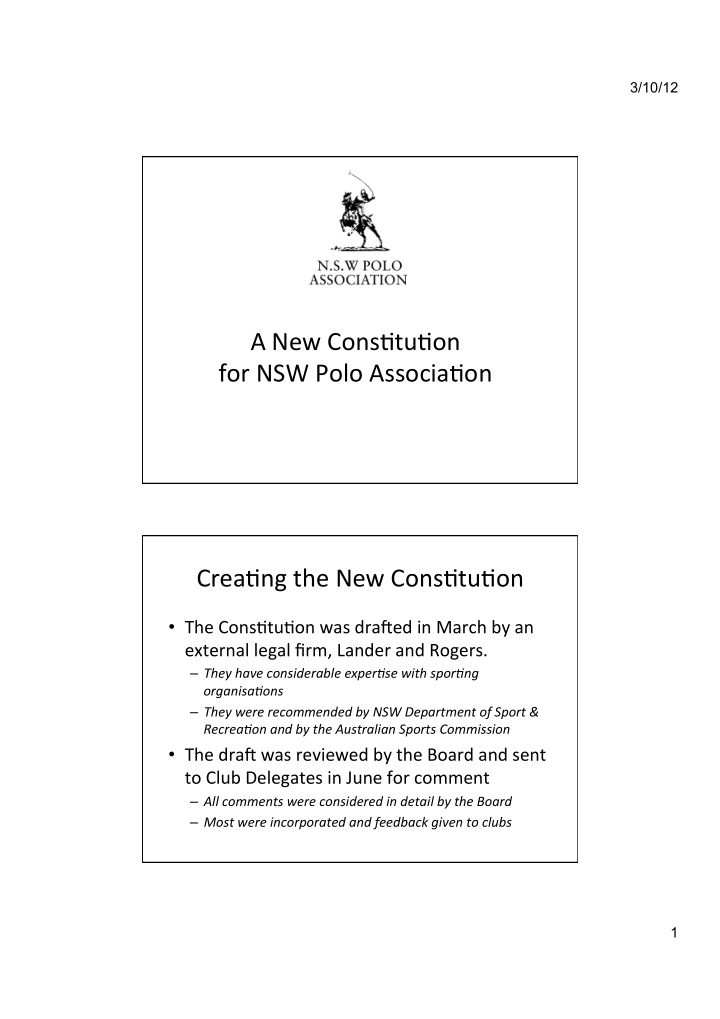 a new cons tu on for nsw polo associa on crea ng the new