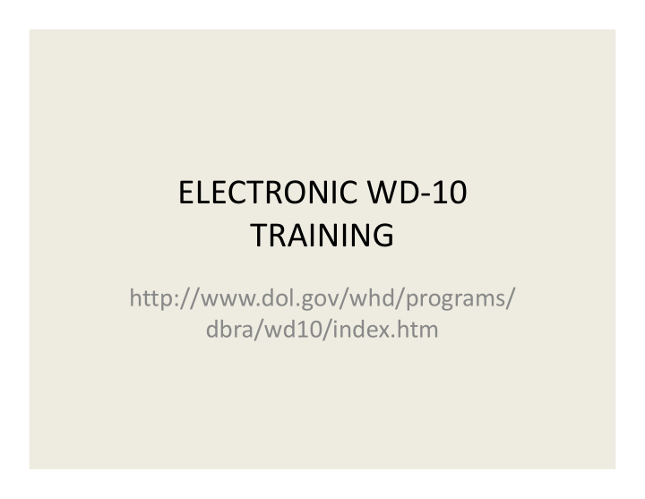 electronic wd 10 training