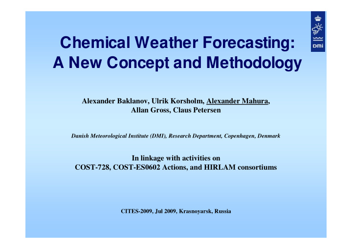 chemical weather forecasting a new concept and methodology