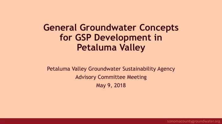 general groundwater concepts for gsp development in