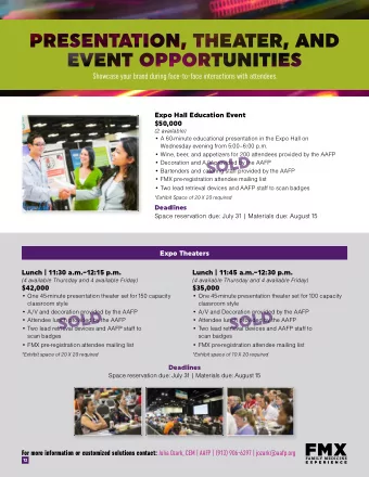 SOLD    Decoration and A/V provided by the AAFP    Bartenders and catering staff provided by