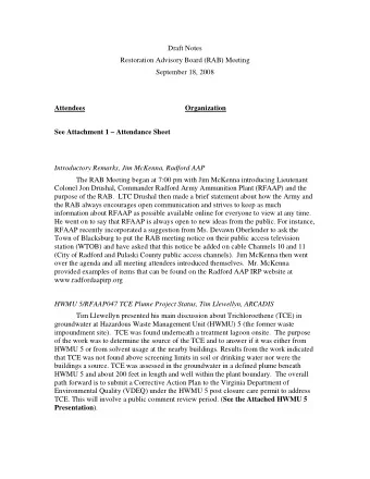 Draft Notes  Restoration Advisory Board (RAB) Meeting  September 18, 2008  Attendees  Organization