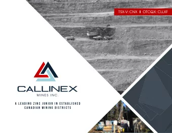 TSX-V: CNX I OTCQX: CLLXF  A  L e a d i n g  Z i n c  J u n i o r  i n  E s t a b l i s h e d  C a