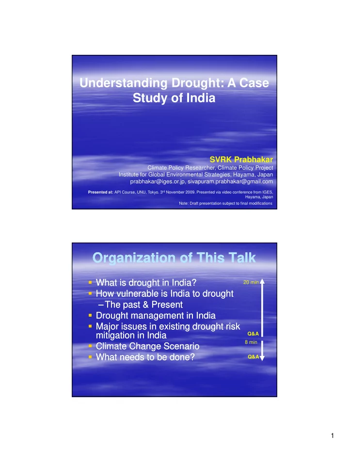 organization of this talk organization of this talk