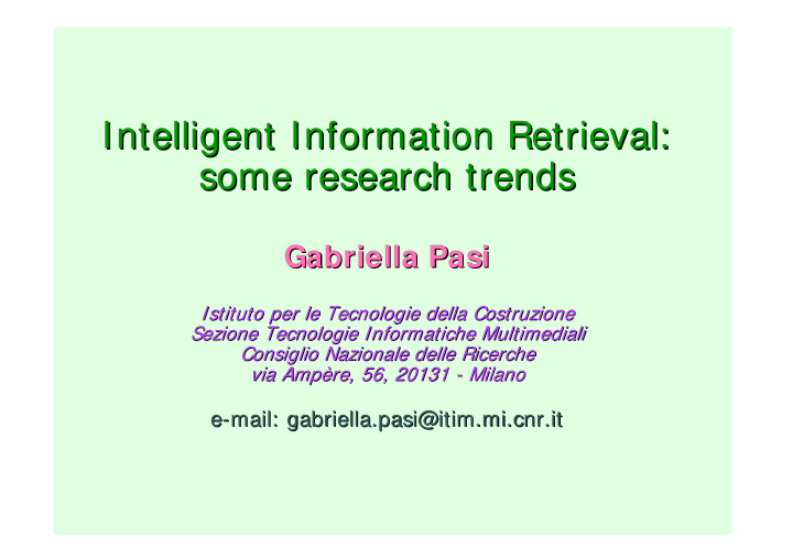intelligent information retrieval intelligent information