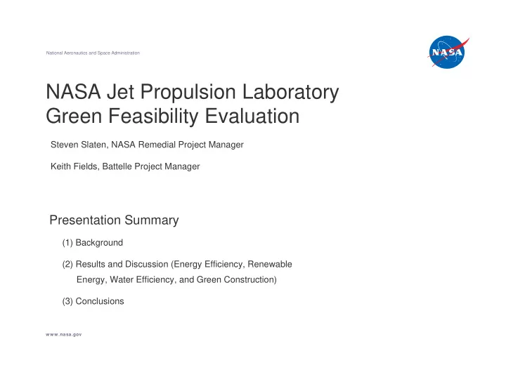 nasa jet propulsion laboratory green feasibility