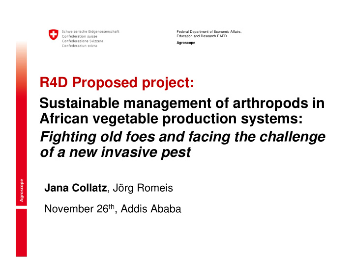 r4d proposed project sustainable management of arthropods