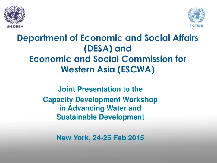 department of economic and social affairs desa and