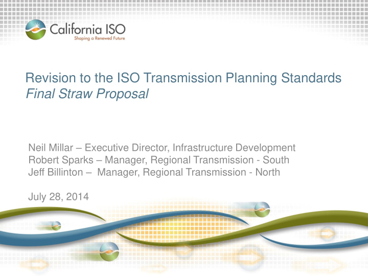 revision to the iso transmission planning standards