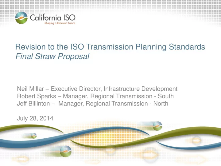 revision to the iso transmission planning standards