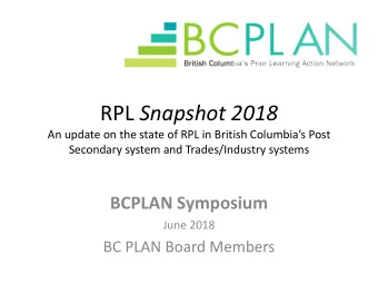 RPL Snapshot 2018  An update on the state of RPL in British Columbias Post  Secondary system and