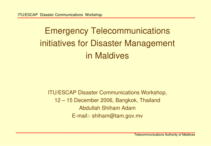 emergency telecommunications initiatives for disaster
