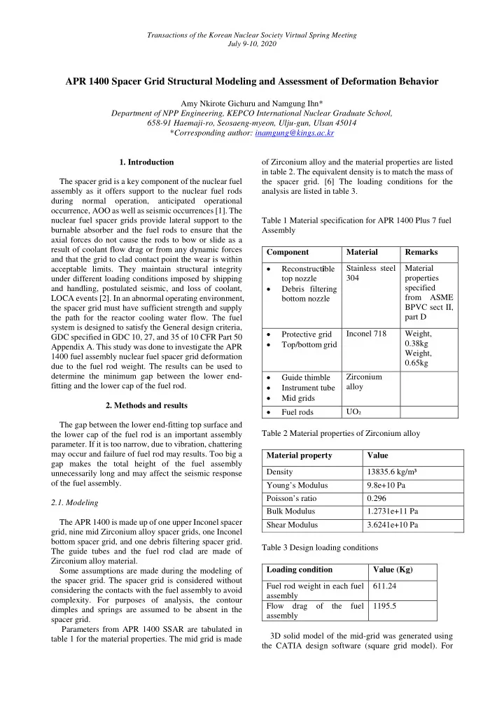 apr 1400 spacer grid structural modeling and assessment