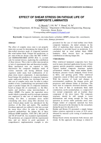 EFFECT OF SHEAR STRESS ON FATIGUE LIFE OF  COMPOSITE LAMINATES G. Mustafa 1 *, S.K. Ha 2, Y. Haung