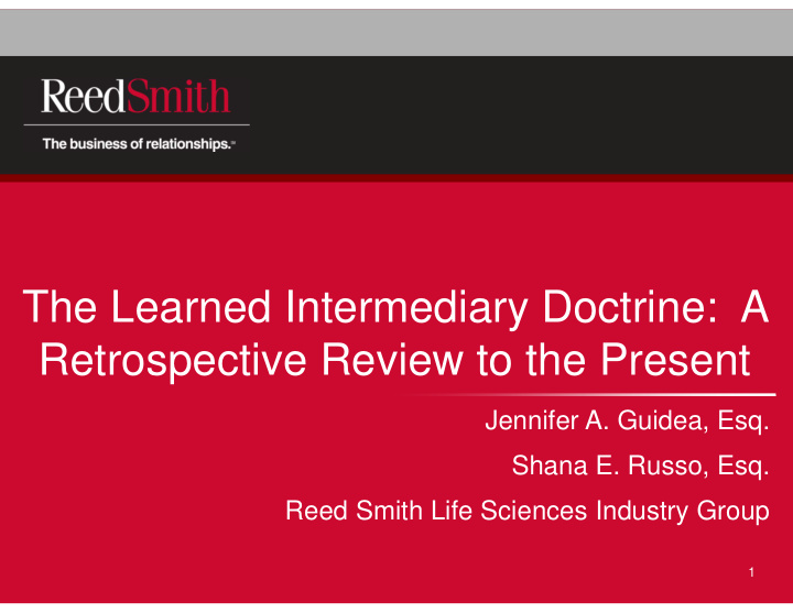 the learned intermediary doctrine a retrospective review