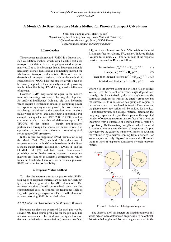 a monte carlo based response matrix method for pin wise
