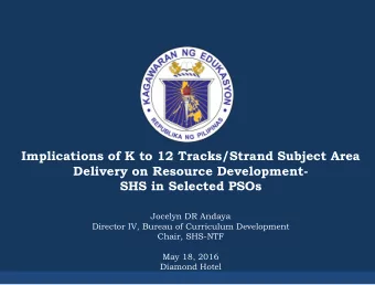 Implications of K to 12 Tracks/Strand Subject Area  Delivery on Resource Development-  SHS in