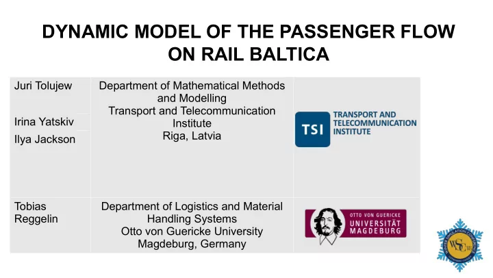 dynamic model of the passenger flow on rail baltica