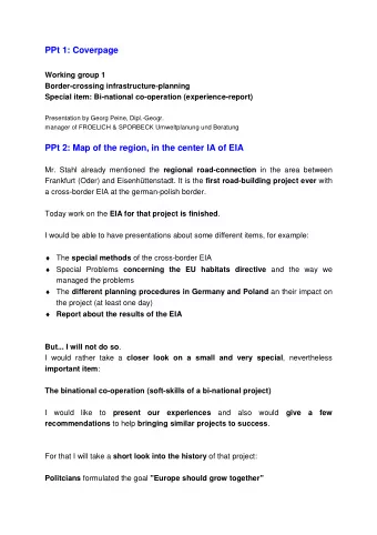 PPt 1: Coverpage  Working group 1  Border-crossing infrastructure-planning  Special item: