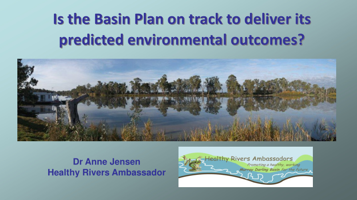 is the basin plan on track to deliver its predicted