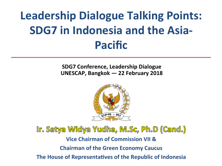leadership dialogue talking points sdg7 in indonesia and