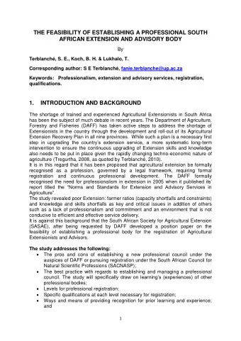 1. INTRODUCTION AND BACKGROUND  The shortage of trained and experienced Agricultural Extensionists