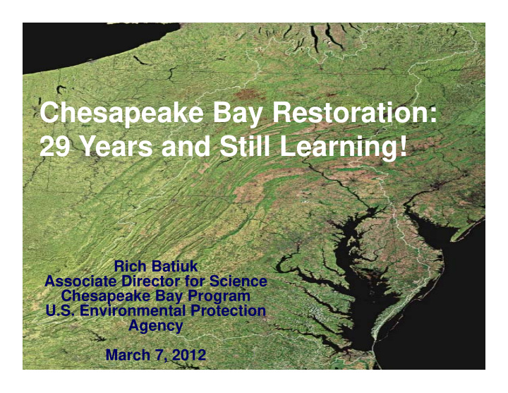 chesapeake bay restoration 29 years and still learning