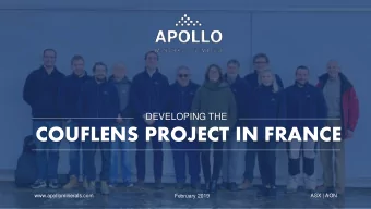 COUFLENS PROJECT IN FRANCE  www.apollominerals.com  February 2019  ASX | AON  IMPORTANT NOTICES