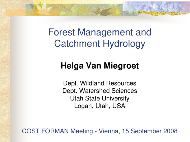 forest management and catchment hydrology