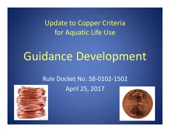 Guidance Development Rule Docket No. 58  0102  1502 April 25, 2017  Agenda  Preliminary