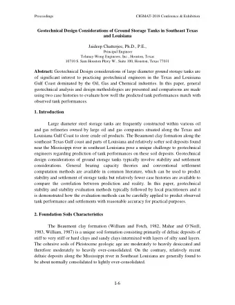 Geotechnical Design Considerations of Ground Storage Tanks in Southeast Texas  and Louisiana