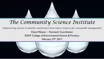 The Community Science Institute  Empowering citizens to monitor and protect local water resources