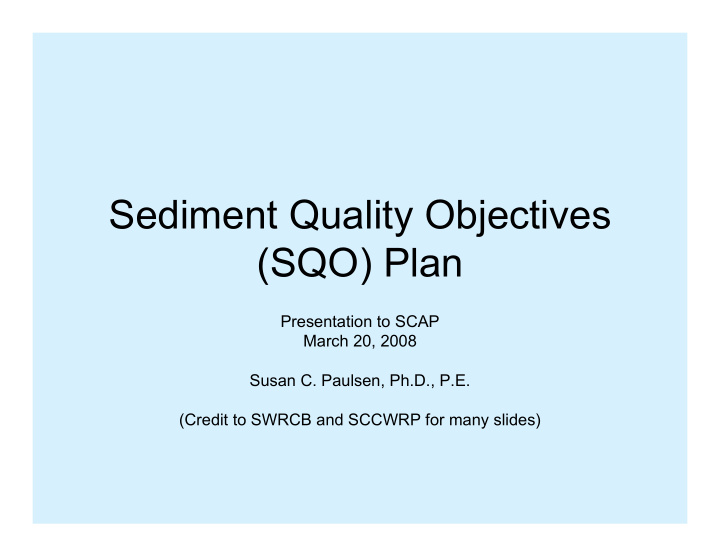 sediment quality objectives sqo plan