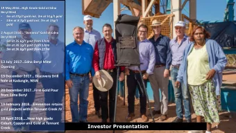 Investor Presentation  1  Creek  Important notice and disclaimer This presentation has been