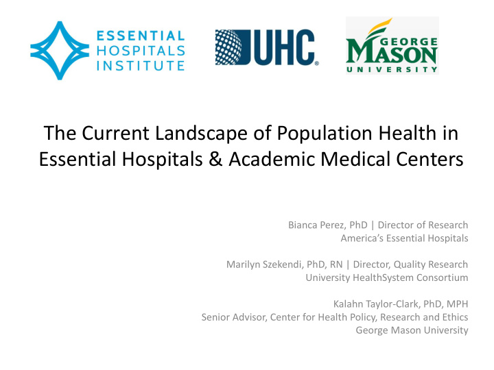 the current landscape of population health in essential