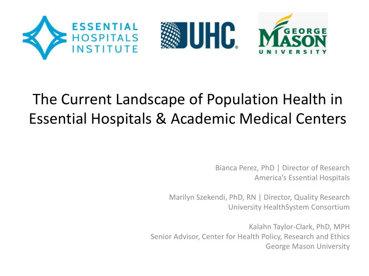 the current landscape of population health in essential