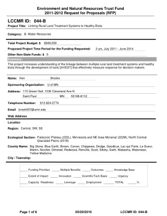 LCCMR ID: 044-B  Project Title:  Linking Rural Land Treatment Systems to Healthy Biota  Category: