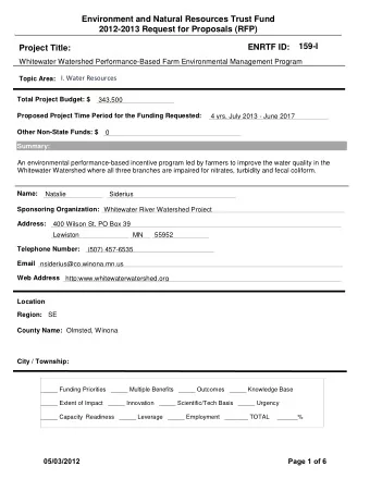 Environment and Natural Resources Trust Fund  2012-2013 Request for Proposals (RFP)  159-I  ENRTF