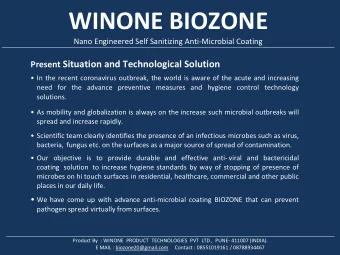 WINONE BIOZONE  Nano Engineered Self Sanitizing Anti-Microbial Coating Present Situation and