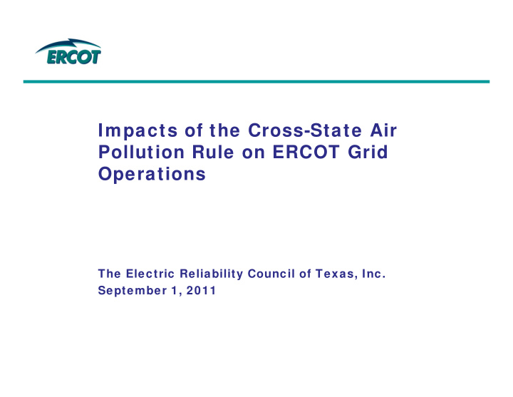 impacts of the cross state air pollution rule on ercot