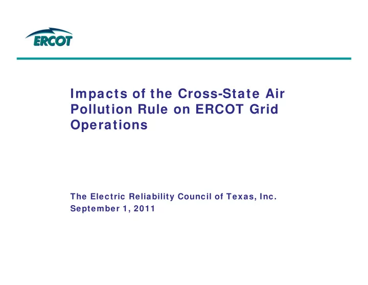 impacts of the cross state air pollution rule on ercot