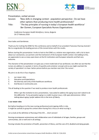 Presentation, verbal version  Session: New skills in changing context - population perspective :