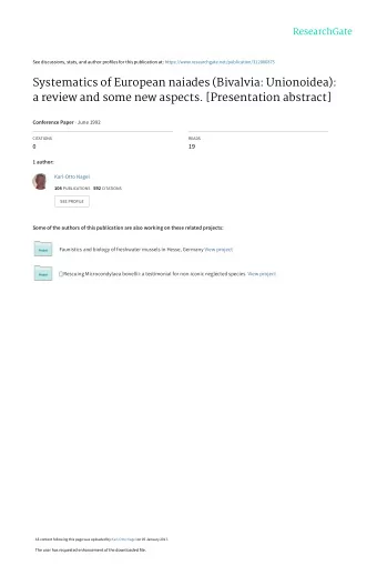 Systematics of European naiades (Bivalvia: Unionoidea):  a review and some new aspects.