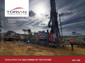 For personal use only  Investor Presentation  June 2018  ASX: TNR  IMPORTANT INFORMATION  For