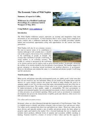 The Economic Value of Wild Nephin  Summary of report to Coillte.  Wilderness in a Modified