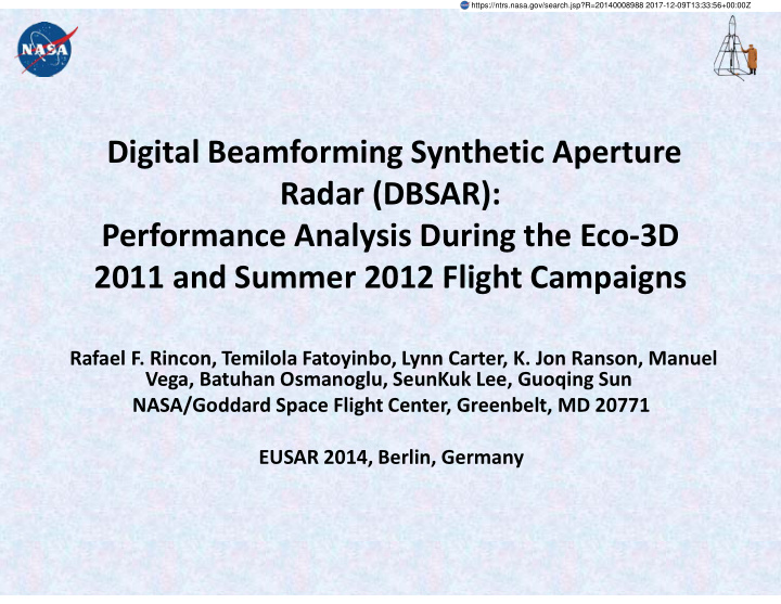 digital beamforming synthetic aperture radar dbsar