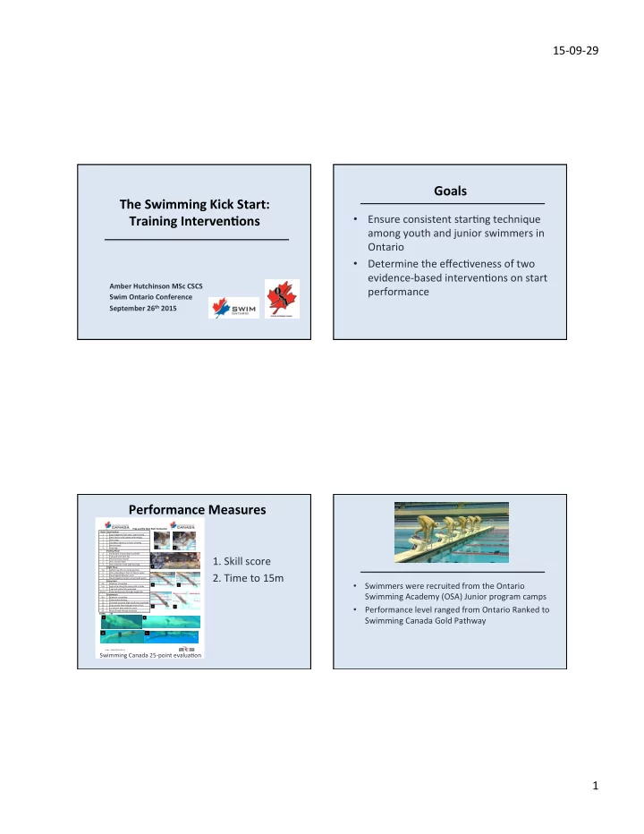 goals the swimming kick start training interven4ons