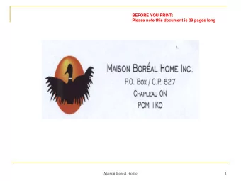 Maison Boreal Home  1  Maison Boral Home Inc.  Business Plan  Affordable Senior Housing: