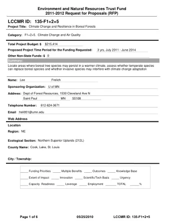LCCMR ID: 135-F1+2+5  Project Title:  Climate Change and Resilience in Boreal Forests  Category: